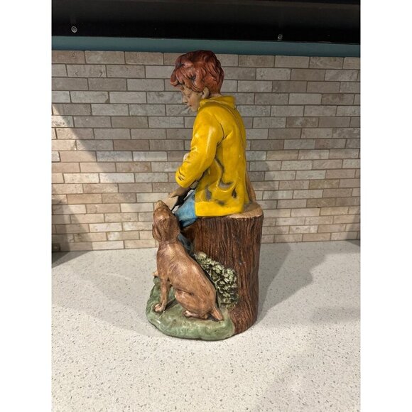 Vintage 70s Holland‎ Mold Ceramic Country Boy Sitting On Stump Feeding Dog 17” - Picture 4 of 8
